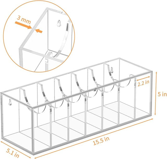 FEMELI Belt Organizer, Acrylic Belt Storage for Closet with Dust Cover, 7 Compartments Belt Container Display Holder for Drawer, Clear Belt Tie Case for Women Men Home