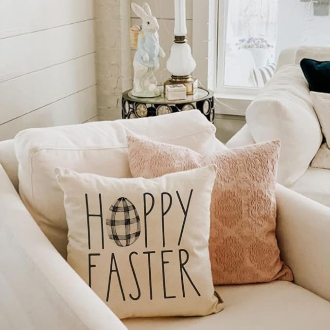 GEEORY Easter Pillow Covers 20x20 Set of 4 Easter Decorations for Home He is Risen Floral Pillows Bunny Easter Buffalo Plaid Eggs Decorative Throw Pillows Spring Easter Farmhouse Decor