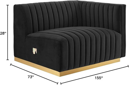 Modway Conjure Channel Tufted Performance Velvet Sectional, Gold Black