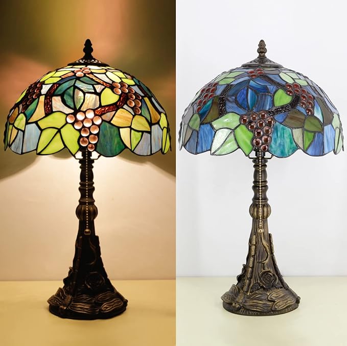Tiffany Table Lamp Stained Glass Lamp 12X12X19 Inch Antique Reading Light (Amber Grape)