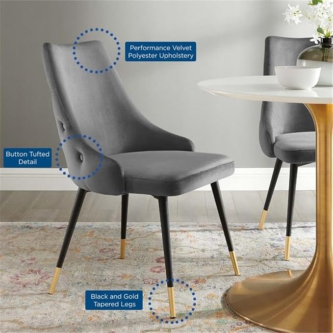 Modway EEI-3907-GRY Adorn Tufted Performance Velvet Dining Side Chair, Gray