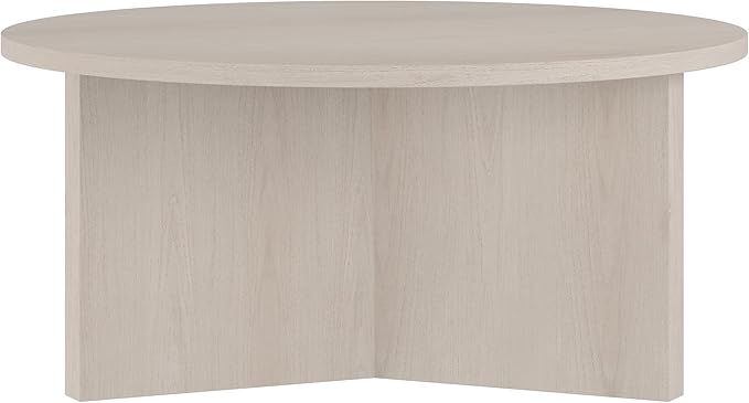 Henn&Hart 36" Round Wood Pedestal Coffee Table for Living Room, Family Room, Office, or Apartment, Beech White