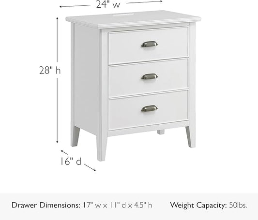 Leick Home Laurent Nightstand, Solid Wood, with USB-C Charging, with 1 Drawer and 1 Door, Orchid White, 10522-WT