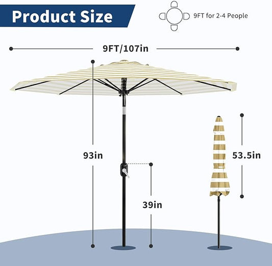 Garvee 9FT Patio Umbrella - Outdoor Table Umbrella with Crank Lift & Push Button Tilt - Market Umbrella 8 Sturdy Ribs UV Protection for Pool, Deck, Yard, Garden