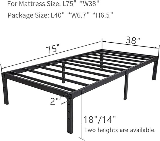 Twin Size Bed Frame 18 inches Tall, 3500lbs Heavy Duty Metal Platform with Steel Slats Support, No Box Spring Needed, Sturdy and Noise-Free, Black
