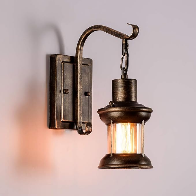 Luling Vintage Glass Wall Sconce Fixtures, Rustic Nordic Glass Wall Light Fixtures Retro Metal Black Painting Color Wall lamp for Restaurant Home Bar Bedroom Bedside Corridor Decorate (No Bulb)