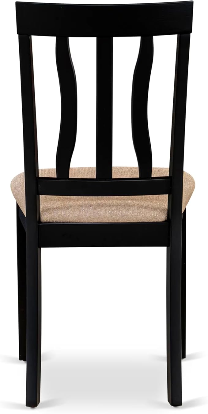 East West Furniture ANC-BLK-C Antique Dining Chairs - Linen Fabric Upholstered Wood Chairs, Set of 2, Black