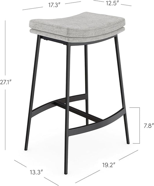 Nathan James 22201 Arlo Modern Backless Upholstered Kitchen Counter Bar Stool with Double-Layered Saddle Seat and Metal Base, Grey/ Matte Black
