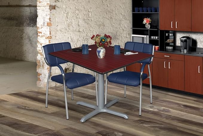 Regency Cain 48" Square X-Base Breakroom Table – Scratch Resistant Laminate Café Table for Lunchroom, Coffee Shops and Commercial Office Spaces (Mahogany, Grey Legs)