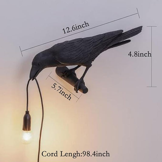 Crow Table Lamps Bird Desk Lamp Bedroom Wall Sconce lamp Light Resin Decoration E12 110V LED Bulb (Right Black Wall Lamp)