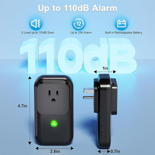 Smart Power Failure Alarm WiFi, 110dB Frezzer Power Outage Alarm WiFi with LED Indicator, Power Loss App Alerts Smart Power Failure Detector for Refrigerator, GFCI Trips, Sump PUM( WiFi Black-2PC