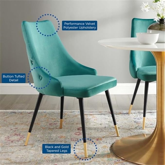 Modway Adorn Tufted Performance Velvet Dining Side Chair, Teal 25D x 22W x 34H Inch