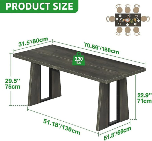 YITAHOME 70.86 Inch Dining Table for 6-8 People, Wooden Farmhouse Rectangular Kitchen Table, Modern Dining Room Dinner Table for Home Kitchen Apartment Restaurant, Rustic Grey