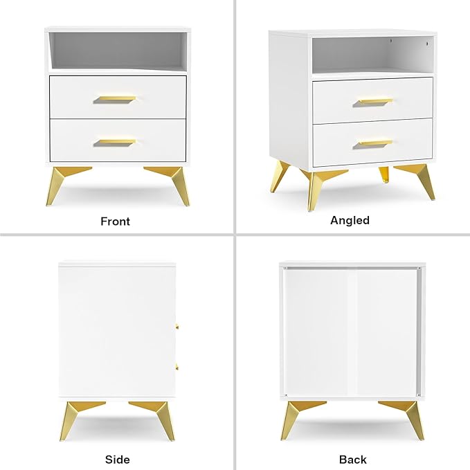 Giluta White Night Stand with 2 Drawers,15.75" D x 19.7" W x 24" H Modern Nightstand for Bedroom, Bedside Table Organizer with Storage