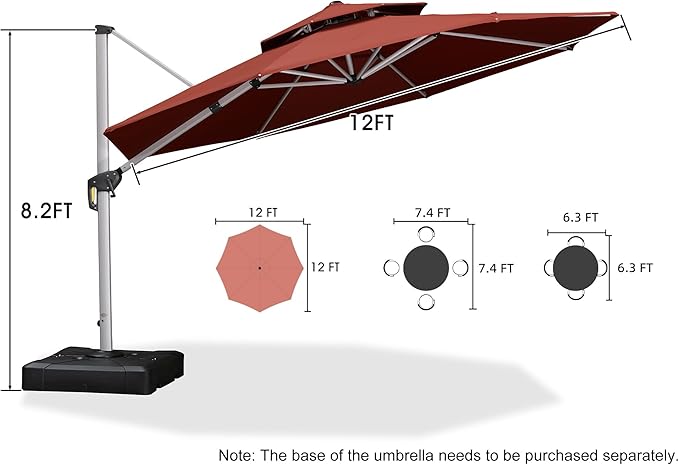 PURPLE LEAF 12 Feet Double Top Round Deluxe Patio Umbrella Offset Hanging Umbrella Outdoor Market Umbrella Garden Umbrella, Brick Red