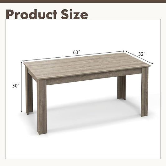 Moccha Wood Dining Table for 4-6 People, 63" Wood Rectangle Dinner Table, Modern Kitchen Table with L-Shaped Legs, 330lbs Weight Capacity, Farmhouse Dinette Desk for Dining Room, Living Room, Oak
