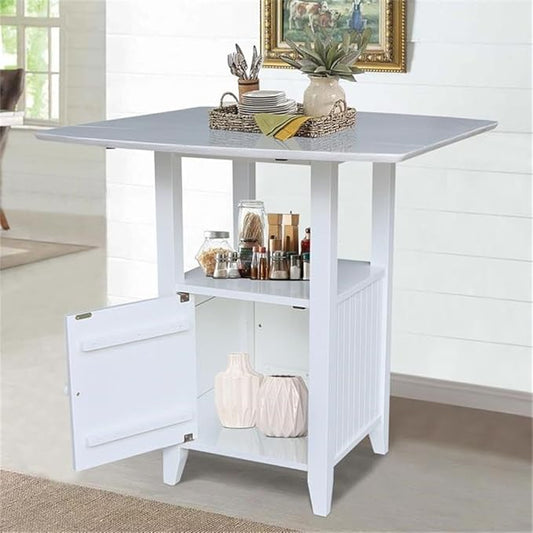 IC INTERNATIONAL CONCEPTS Dual Drop Leaf White Wood Bistro Table Counter Height with Storage