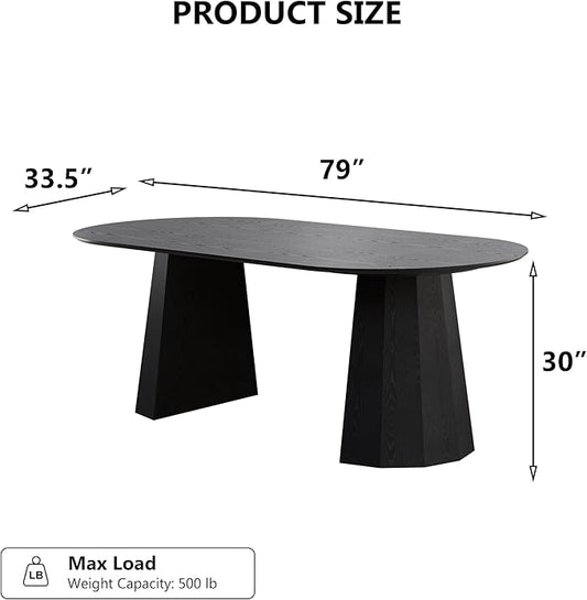 Casaphoria 79" Oval Dining Table, Modern Wood Kitchen Table with Cone Shaped Strip Polygonal Base for Living Room & Dining Room, Easy Assembly Farmhouse Furniture for 6-8, Black