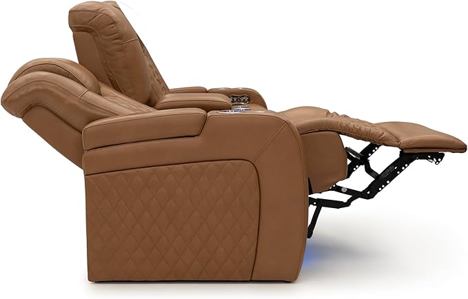 Seatcraft Anthem Italian Leather Loveseat w/Storage Console, Living Room, Power Headrest, Power Recline, Tan Oak