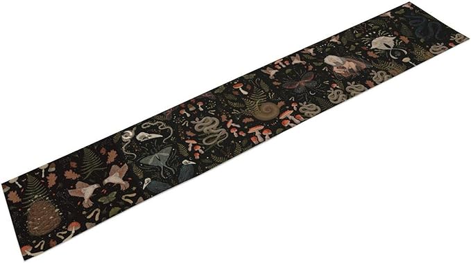 Retro Gothic Table Runner Halloween Crow Moth Fantasy Bird Snake Floral Mushroom Country Abstract Kitchen Dining Table Decoration for Living Room Holiday Outdoor Home Party 13x90in