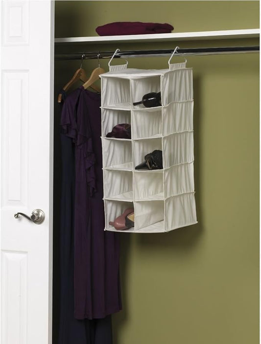 Household Essentials 311344 10 Pocket Hanging Shoe Storage Organizer for Closets | Natural Canvas