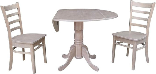 IC INTERNATIONAL CONCEPTS 42" Dual Drop Leaf Wood Table with 2 Emily Side Chairs in Washed Gray Taupe
