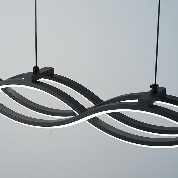 Modern LED Pendant Lights, Dimmable 39in Linear Wave LED Chandelier Lighting, Black Dining Room Hanging Light Fixtures Kitchen Island Linear Pendant Light for Dining Table (4200lm,Upgraded)