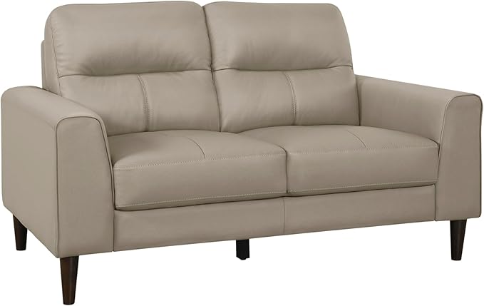 Lexicon Leather Match Loveseat Sofa, Modern Couch Sofa, Oversized Loveseat, Solid Wood Legs, Top Grain Leather 2 Seater Couch for Living Room, Bedroom, Office, Apartment, Waiting Room, Latte