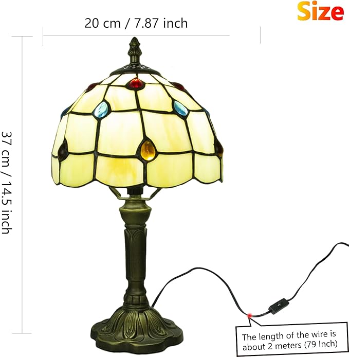 Crefotu Tiffany Style Table Lamp, 3 Color Temperatures Bedside Lamp, 8 Inch Stained Glass Desk Light for Home Office Bedroom Living Room (Phoenix Tail Pattern)