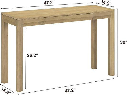 NTC Flow 47-Inch Console Table, Modern Solid Wood Entryway Table with Hidden Drawer, Waterproof & Heat Resistant, Narrow Table for Hallway, Living Room & Foyer, Sand