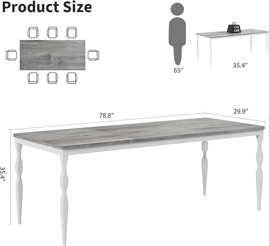 Garvee 79-Inch Modern Farmhouse Dining Table, Large Rectangular Kitchen Table for 6-8 People, Sturdy Wood Top with Unique Legs, Scratch-Resistant Dining Room Furniture for Party, Big Family, Grey