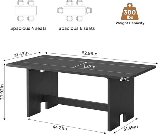 63" Folding Dining Table for 4-6, Modern Dining Room Table with Large Foldable Tabletop, Wood Folding Table with Foldable Legs, Dinner Tables for Kitchen Dining Room (Black)