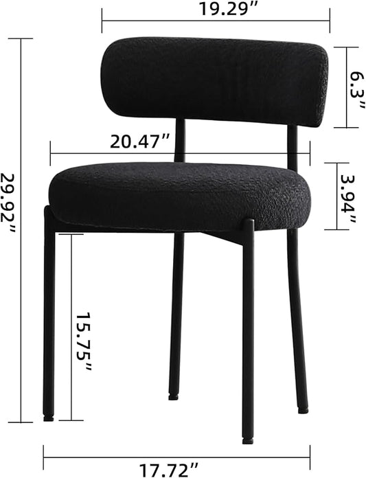 DYHOME Black Boucle Dining Chairs Set of 4, Modern Upholstered Dining Chairs with 4" Thick Cushion and Sturdy Metal Legs for Dining Room, Kitchen