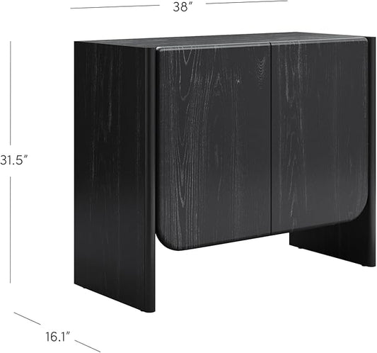 Nathan James Jacala Mid Century Modern Entryway Storage Cabinet with Doors, Living Room Accent Cabinet with Wood Frame, Black Oak