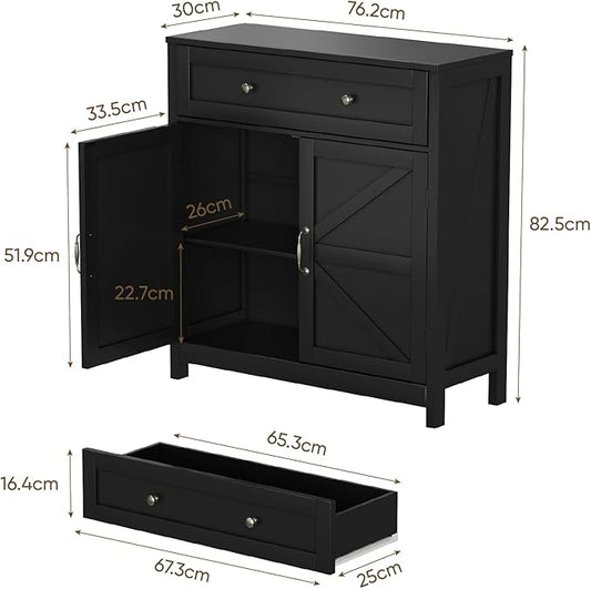 Semiocthome Farmhouse Sideboard Buffet Cabinet with Storage and Adjustable Shelf, Accent Table with Barn Door, Storage Cabinet for Kitchen, Dining Room, Bathroom, Entryway - Black