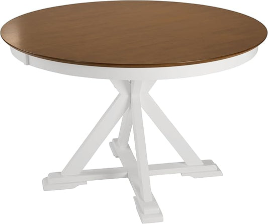 Bush Home Round Dining Table, 45 inch Trestle Design, Modern Transitional, West End Collection, Dark Brown and White
