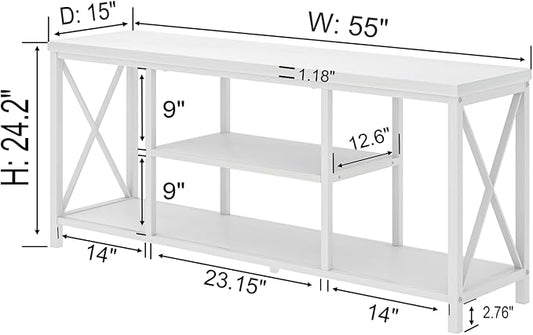 EXCEFUR 55 inch TV Stand for TV up to 65 inch, Modern Media TV Console with Storage Shelves, Entertainment Center for Living Room, Bedroom, White Oak
