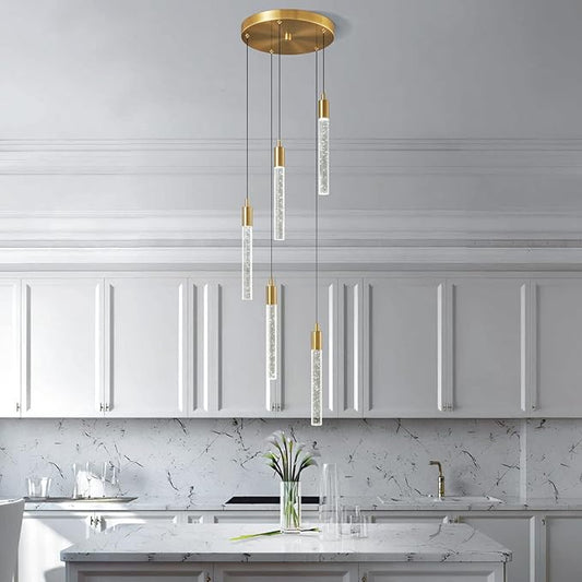 Modern Light Fixture Kitchen Island Pendant Light Dimmable LED Gold Pendant Lights Mini Crystal Pendant Lighting for Bedroom Dining Room Living Room(5-Light )