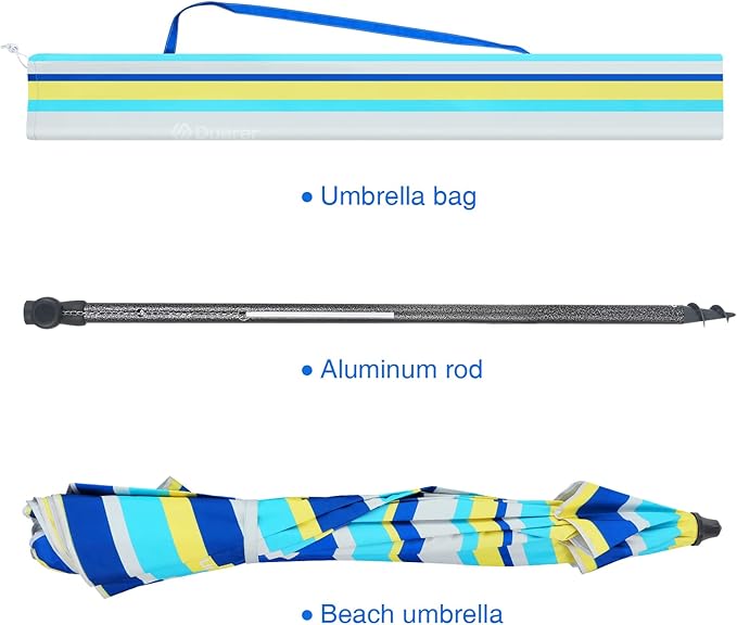 Duerer Beach Umbrellas, 8.5FT Beach Umbrella for Sand with Anchor Heavy Duty Windproof, Height Adjustable Tilt Iron Pole, Portable Beach Umbrella with Carrying Bag for Beach, Patio Garden Outdoor
