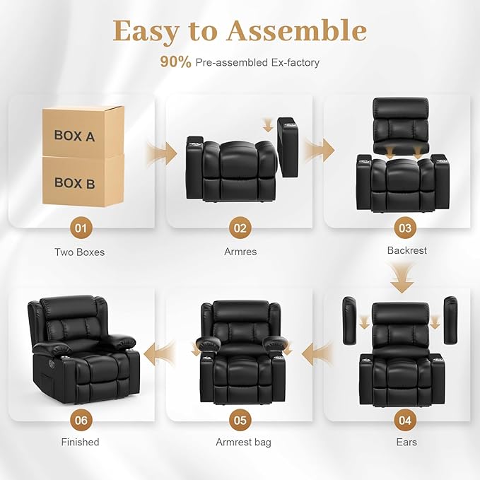 Loveseat Recliner Sofa Set with 2+1+1 Pieces, 2 Seater Minimalist Style Manual Pull Tab Reclining Loveseat with USB Charge Ports, Cup Holders, Recliner Couches for Living Room, RV, Black