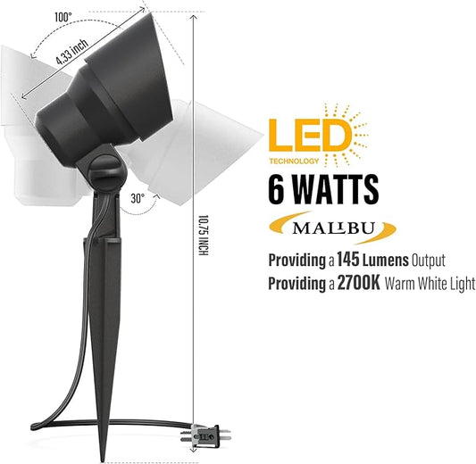 Malibu 6 Watt LED Floodlight, Landscape Lighting Outdoor Spotlight Waterproof Lighting for Driveway, Yard, Lawn, Flood, Garden, Outdoor Lighting