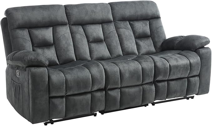 EBELLO Reclining Sofa for Living Room, Extra Wide Modern Overstuffed 3 Seat Recliner Manual Sofa with Hidden Armrest Cup Holders, Soft Breathable Fabric and Padded Seat, Dark Greenish-Grey