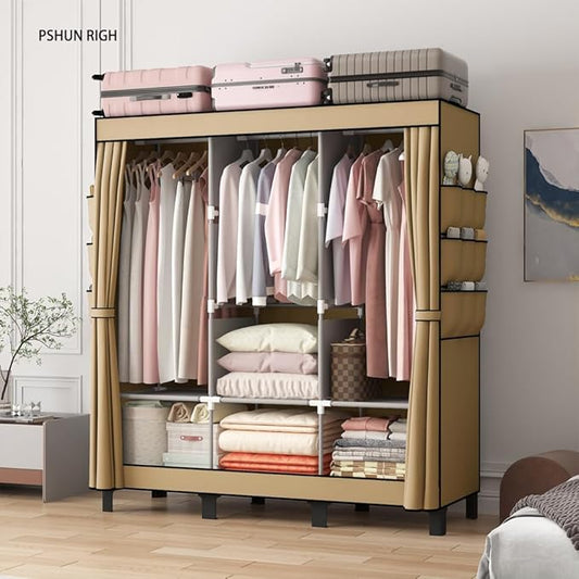 Portable Closet, 51.18" Large Capacity Clothing Storage Organizer with 3 Hanging Rods 6 Shelves 18 Side Pockets, Dustproof Sturdy Wardrobe for Bedroom Dorm Rental Apartment(Colour, Large)