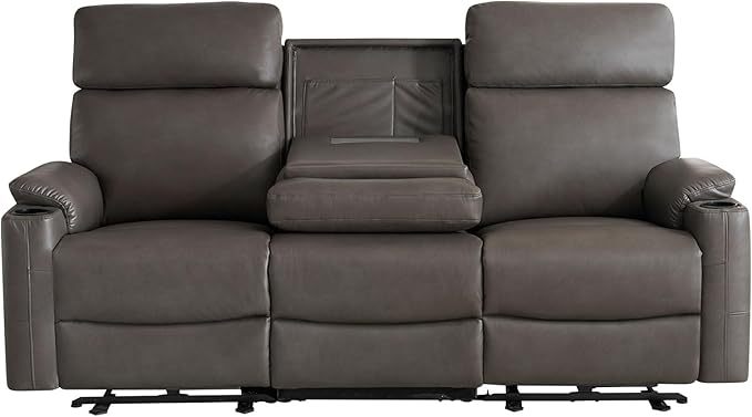 Power Reclining Sofa, Electric 3-Seat Dual Recliner Couch with USB Ports, Cup Holders, Wall Hugger Sofa & Couch for Living Room Home Theater Apartment RV (Grey) | Drop-Down Table, Side Pocket, Extended Footrest, Breathable Material