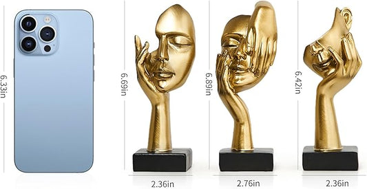 3 Pcs Gold Thinker Statues Sculptures for Home Decor, Golden Statues Table Decor Accents, House Decorations for Living Room Bedroom Office, Bookshelf Decorative Objects