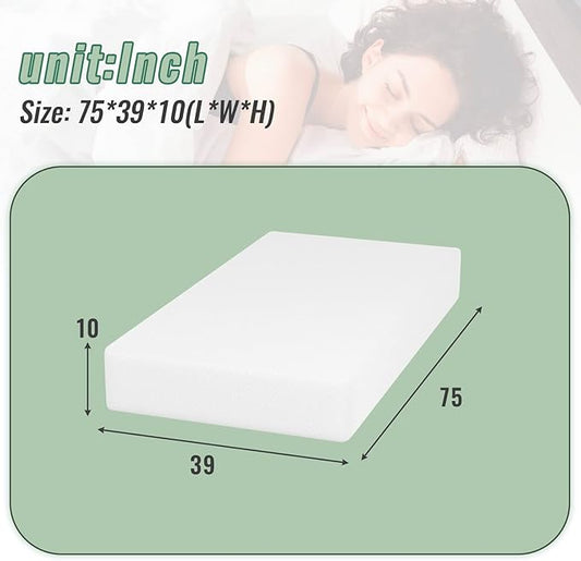 PayLessHere 10 Inch Memory Foam Mattress Twin Mattress Wave Comfort Foam Mattress CertiPUR-US Certified,Removable Soft Cover, mattresses for Bed Frame, Bunk Bed, Trundle, Daybed,Fiberglass Free,White