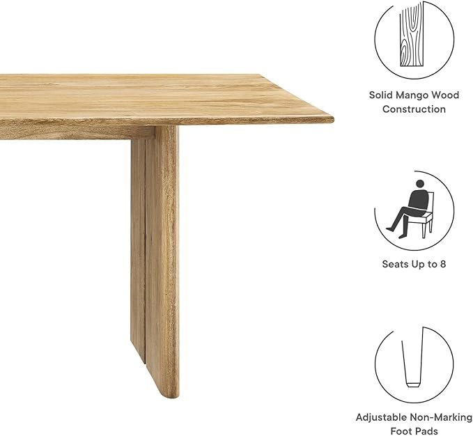 Modway Amistad 86" Solid Wood Modern Farmhouse Rectangular Dining Table in Oak