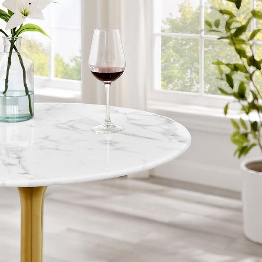 Modway Lippa 28" Mid-Century Modern Bar Table with Round White Top and Gold Pedestal Base