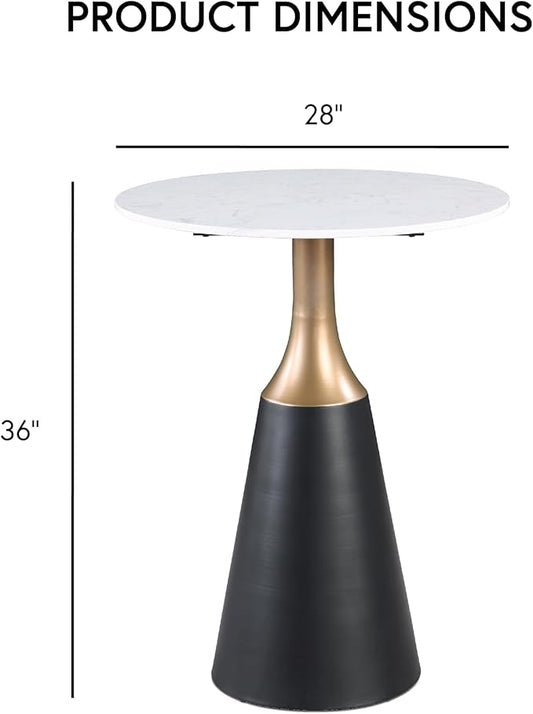 Furniture of America Sonya Modern Round Counter Height Dining Table with Metal Tulip Base and Faux Marble Stone Top, Easy Assembly for Home, Kitchen and Living Room, Black