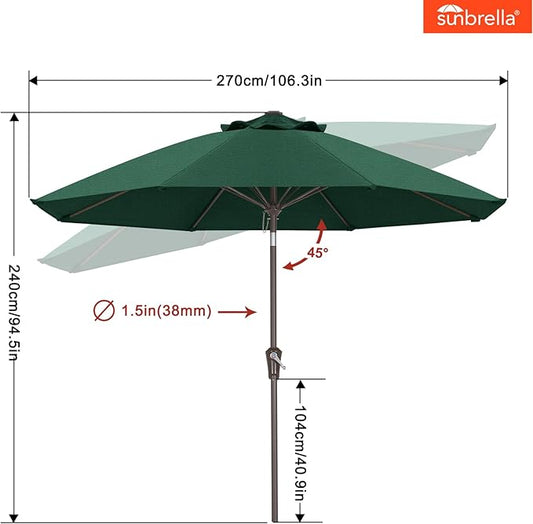 ABCCANOPY 10-Year No Fading 9FT Patio Umbrella, Acrylic Outdoor Table Umbrella with 8 Sturdy Ribs for Deck, Backyard, Garden, Yard (Green)